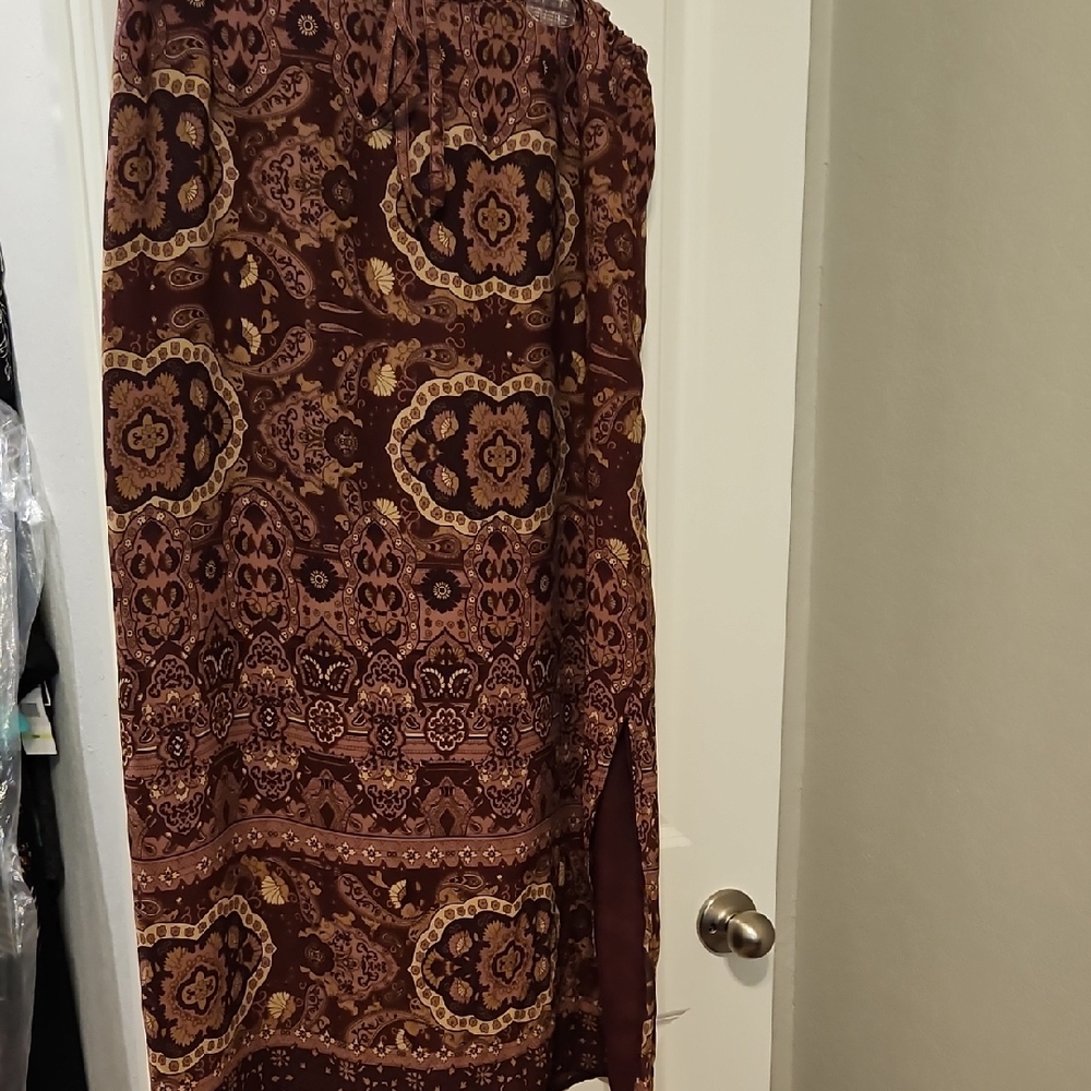 Lane Bryant Maxi Wrap Skirt in Brown and Gold